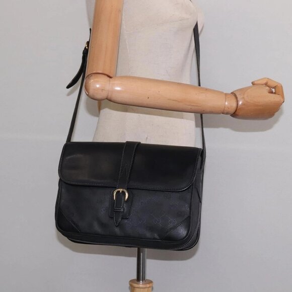 GUCCI GG Canvas Shoulder Bag Black Gold Auth - Picture 14 of 16